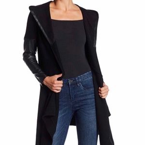 Blank NYC hooded faux leather cardigan